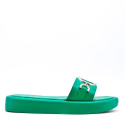 Mixed material wedge sandal
