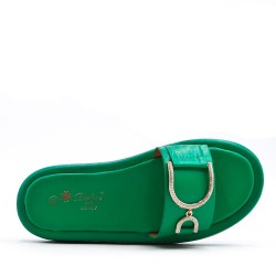 Mixed material wedge sandal