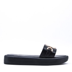 Mixed material wedge sandal