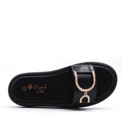 Mixed material wedge sandal
