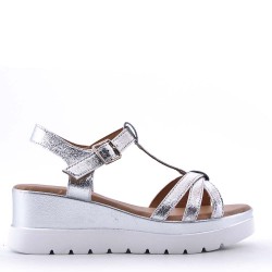 Women's faux leather wedge sandal