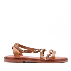 Flat sandals in a material mix for women