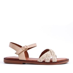 Flat sandals in a material mix for women