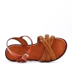 Flat sandals in a material mix for women