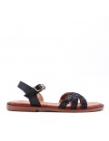 Flat sandals in a material mix for women