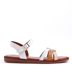 Flat sandals in a material mix for women