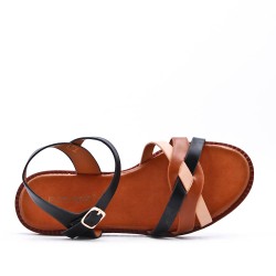 Flat sandals in a material mix for women