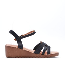 Faux leather wedge sandal