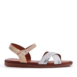 Flat sandals in a material mix for women