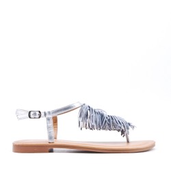 Sandale plat en mix matière pour femme