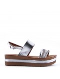 Mixed material wedge sandal