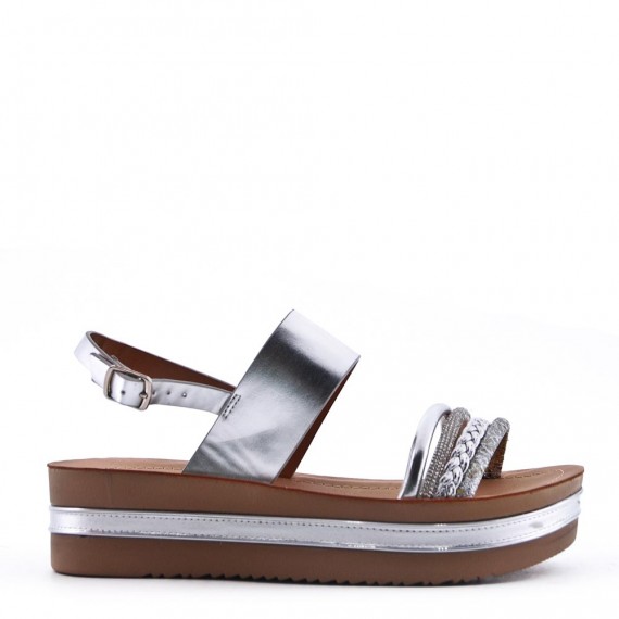 Mixed material wedge sandal