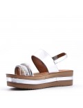 Mixed material wedge sandal