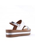 Mixed material wedge sandal