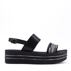 Mixed material wedge sandal