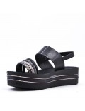 Mixed material wedge sandal