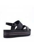 Mixed material wedge sandal