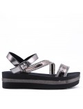 Mixed material wedge sandal