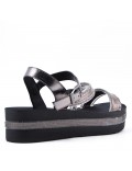 Mixed material wedge sandal