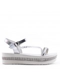 Mixed material wedge sandal