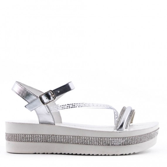 Mixed material wedge sandal