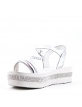 Mixed material wedge sandal