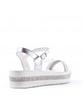 Mixed material wedge sandal