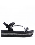 Mixed material wedge sandal