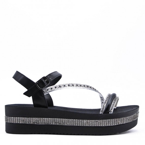 Mixed material wedge sandal