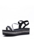 Mixed material wedge sandal