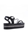 Mixed material wedge sandal