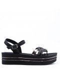 Mixed material wedge sandal