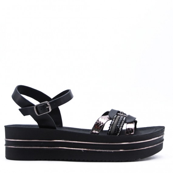 Mixed material wedge sandal