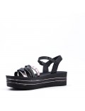 Mixed material wedge sandal