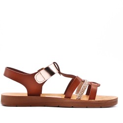 Sandale plat en simili cuir pour femme