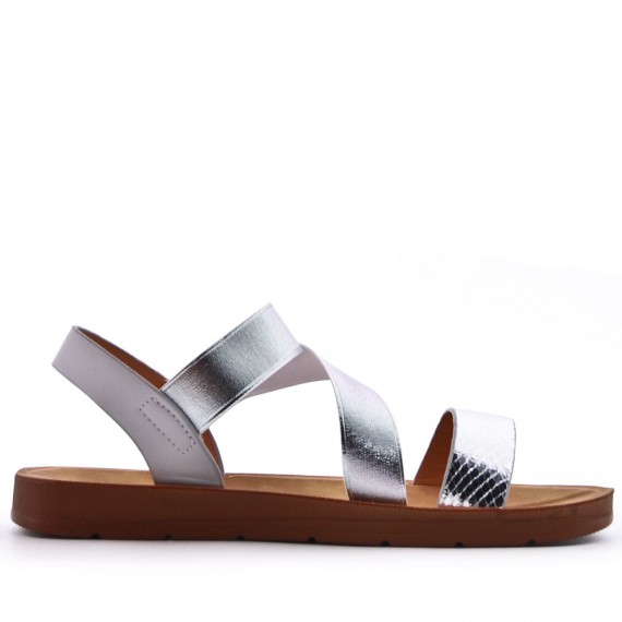 Flat sandals in a material mix for women