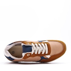 Mix-material sneakers with laces