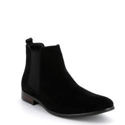 Faux suede ankle boot with elastic insert