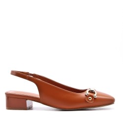 Low-heel sandal in mixed materials for women