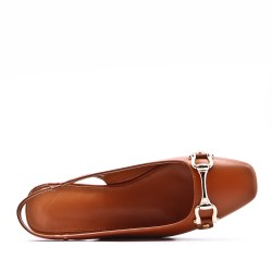 Low-heel sandal in mixed materials for women