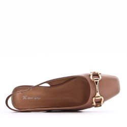 Low-heel sandal in mixed materials for women
