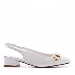 Low-heel sandal in mixed materials for women