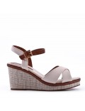 Mixed material wedge sandal