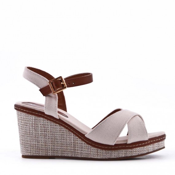 Mixed material wedge sandal