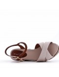 Mixed material wedge sandal