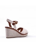 Mixed material wedge sandal