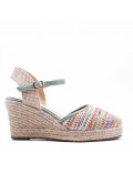 Mixed material wedge sandal