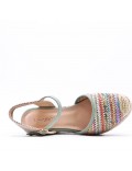 Mixed material wedge sandal