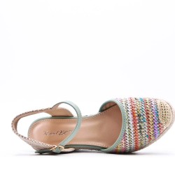 Mixed material wedge sandal