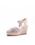 Mixed material wedge sandal